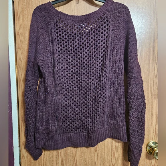 American Eagle Cotton/wool Women's Crochet Knit Cottagecore Sweater Plum Size M - Picture 4 of 7